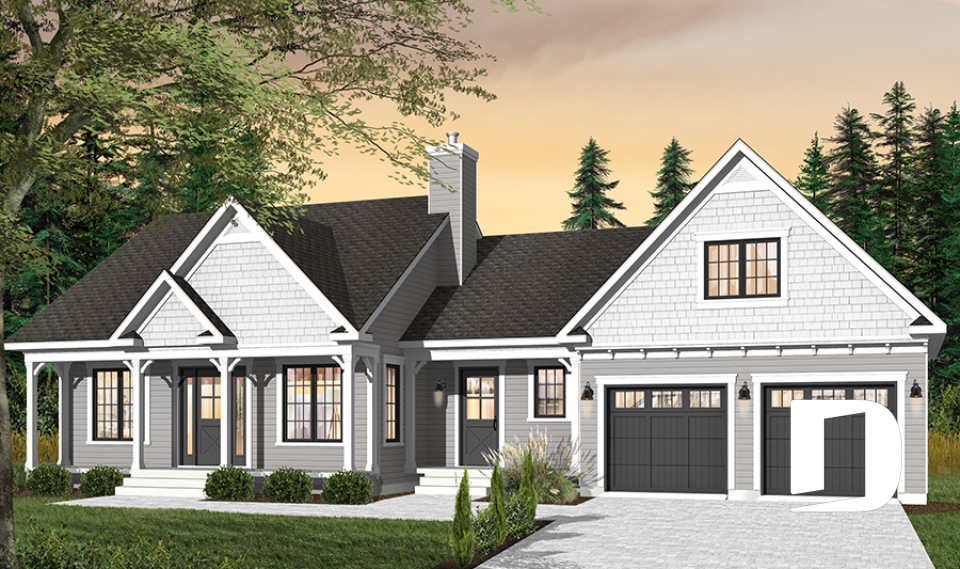 Color version 2 - Front - Modest 3 bedrooms 2 bathrooms ranch style house plan with 2-car garage, great master suite, open floor  - Florentine