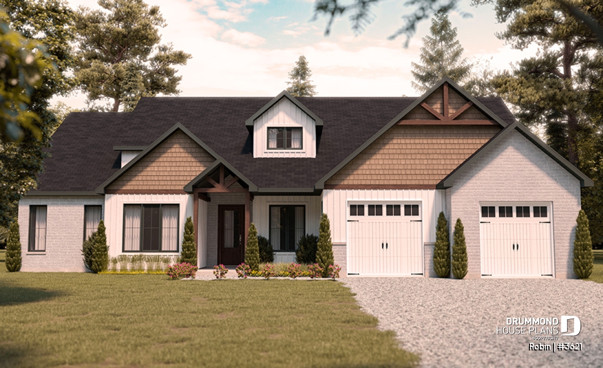 front - BASE MODEL - ROBIN by Drummond House Plans: Spacious Modern Craftsman Home with Stunning Primary Suite - Robin