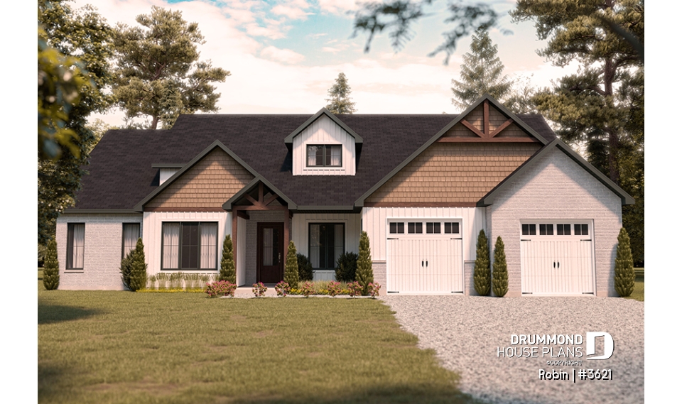 front - BASE MODEL - ROBIN by Drummond House Plans: Spacious Modern Craftsman Home with Stunning Primary Suite - Robin