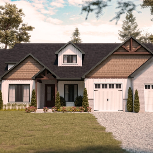 front - BASE MODEL - ROBIN by Drummond House Plans: Spacious Modern Craftsman Home with Stunning Primary Suite - Robin