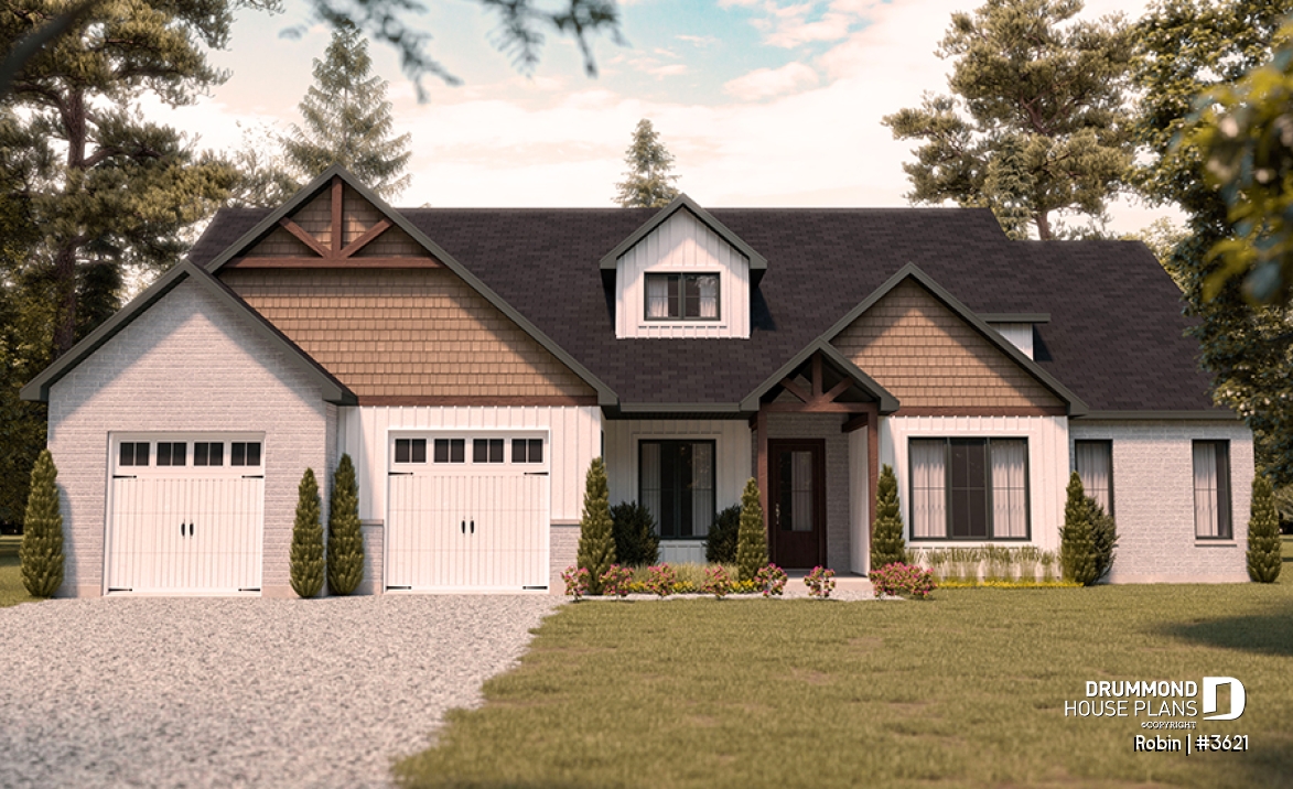 front - BASE MODEL - ROBIN by Drummond House Plans: Spacious Modern Craftsman Home with Stunning Primary Suite - Robin