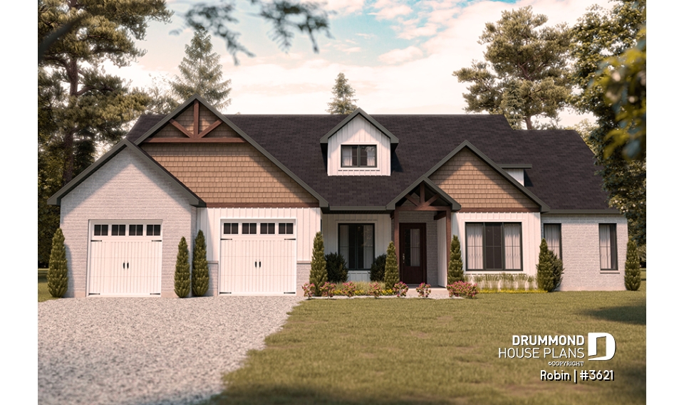 front - BASE MODEL - ROBIN by Drummond House Plans: Spacious Modern Craftsman Home with Stunning Primary Suite - Robin