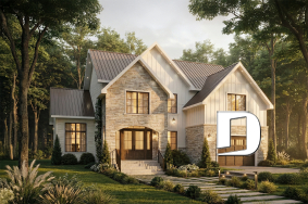 front - BASE MODEL - Bright family home plan with large upstairs primary suite, optional finished basement, garage & covered patio - Lauzon