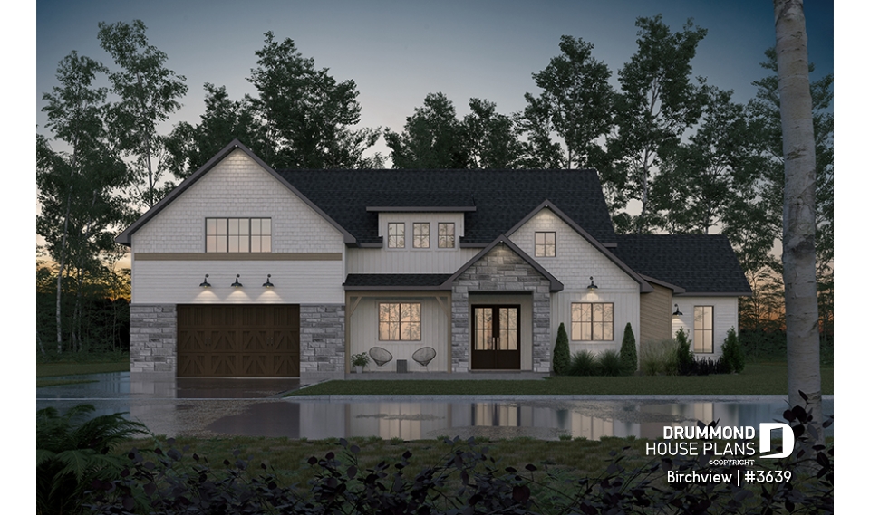 front - BASE MODEL - French Country style home plan with fabulous master suite on main floor - Birchview