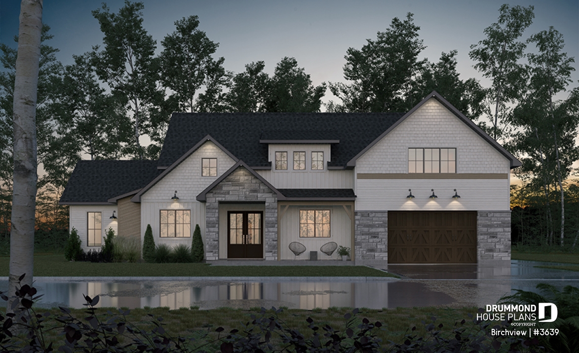 front - BASE MODEL - French Country style home plan with fabulous master suite on main floor - Birchview