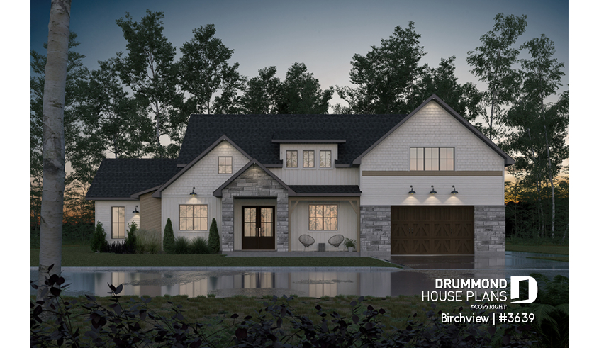 front - BASE MODEL - French Country style home plan with fabulous master suite on main floor - Birchview
