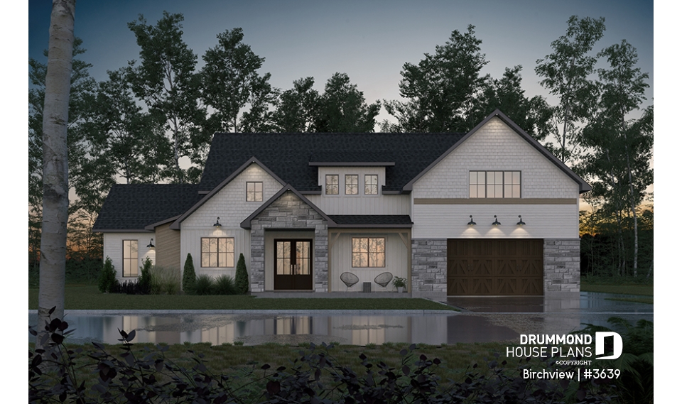 front - BASE MODEL - French Country style home plan with fabulous master suite on main floor - Birchview
