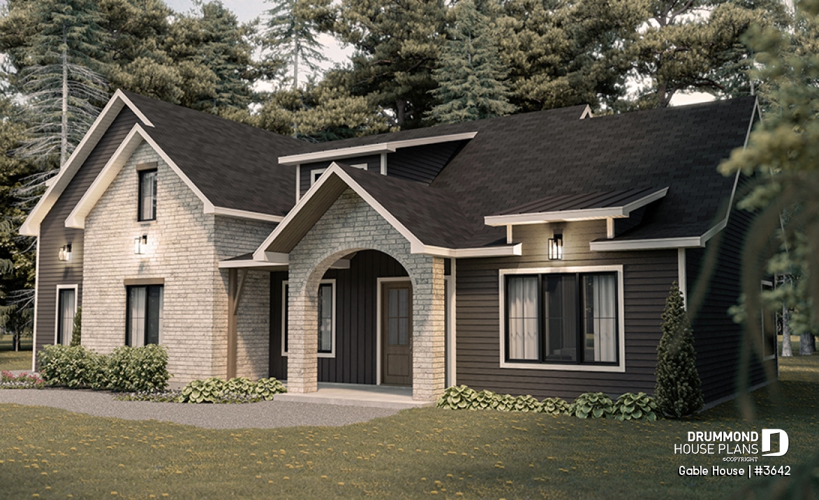 front - BASE MODEL - French Modern style house with garage, 3 to 4 bedrooms, open floor plan, lots of natural light! - Gable House