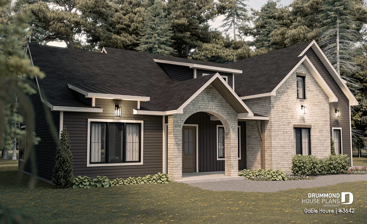 front - BASE MODEL - French Modern style house with garage, 3 to 4 bedrooms, open floor plan, lots of natural light! - Gable House