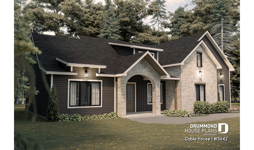 front - BASE MODEL - French Modern style house with garage, 3 to 4 bedrooms, open floor plan, lots of natural light! - Gable House