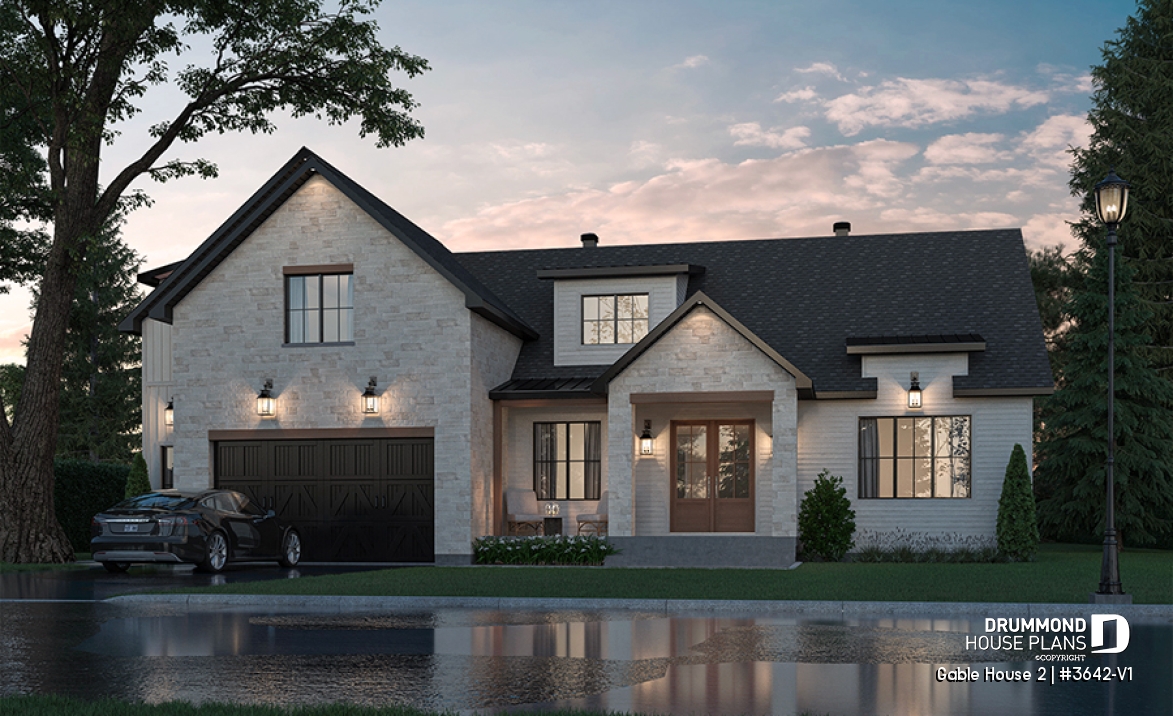 front - BASE MODEL - 4-Bedroom Classic Two-Story House Plan – Open Concept Design with Garage &amp; Optional Basement - Gable House 2