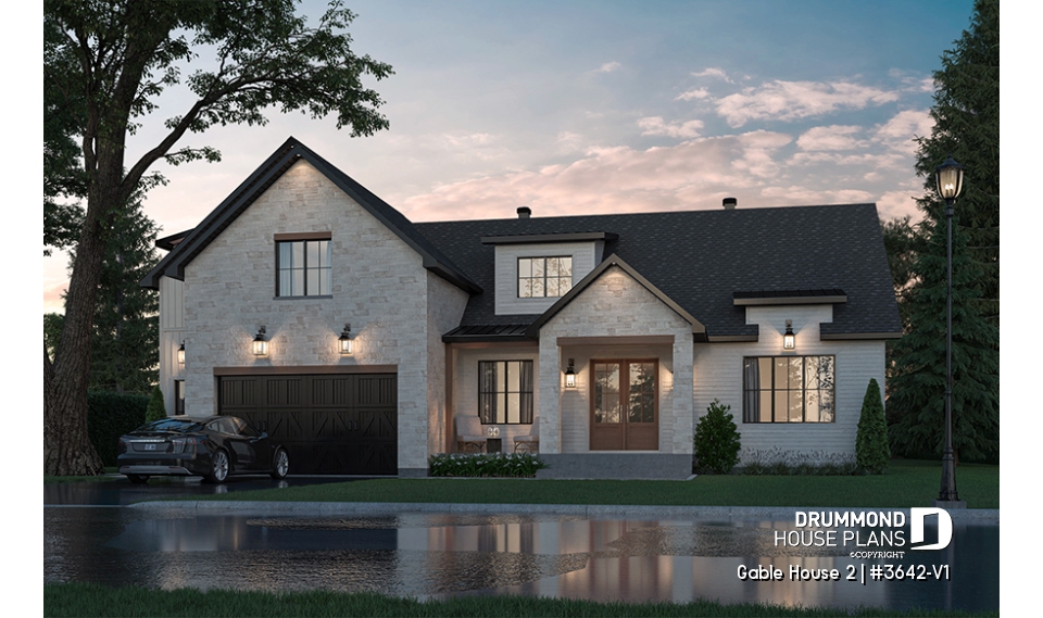 front - BASE MODEL - 4-Bedroom Classic Two-Story House Plan – Open Concept Design with Garage &amp; Optional Basement - Gable House 2