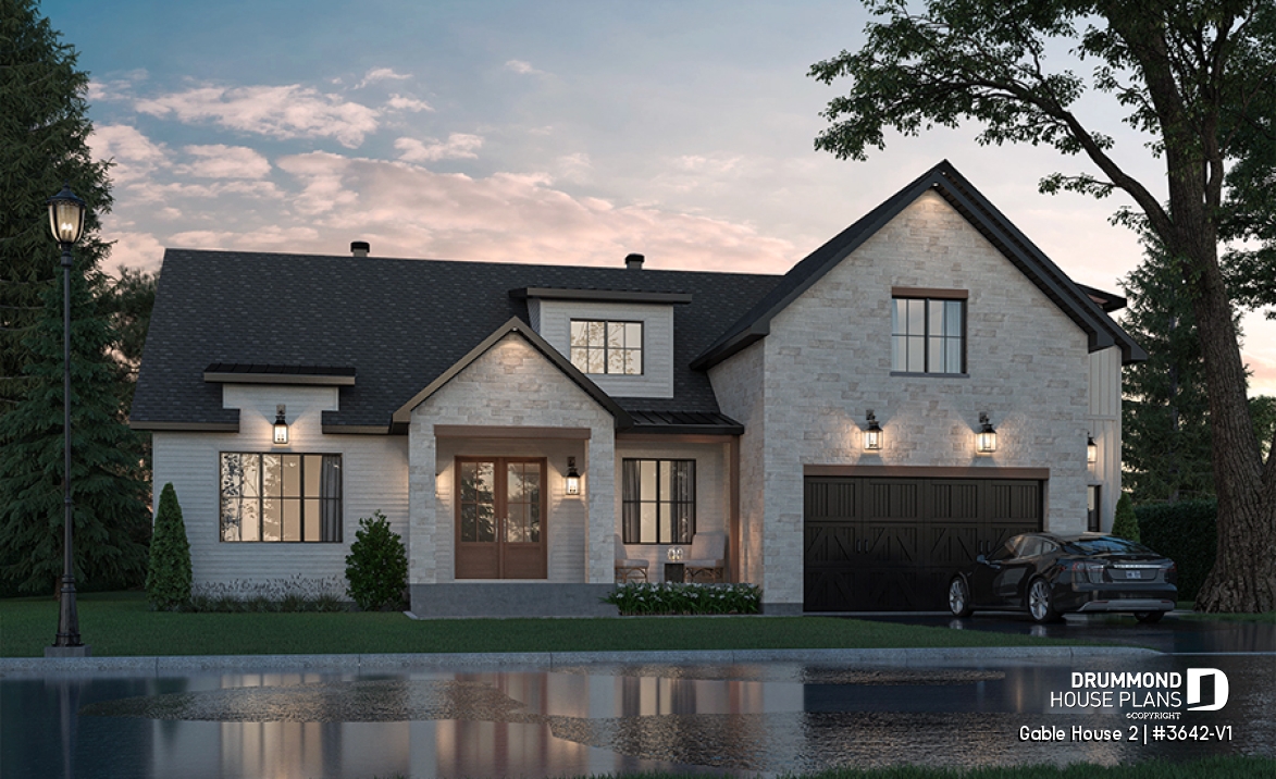 front - BASE MODEL - 4-Bedroom Classic Two-Story House Plan – Open Concept Design with Garage &amp; Optional Basement - Gable House 2
