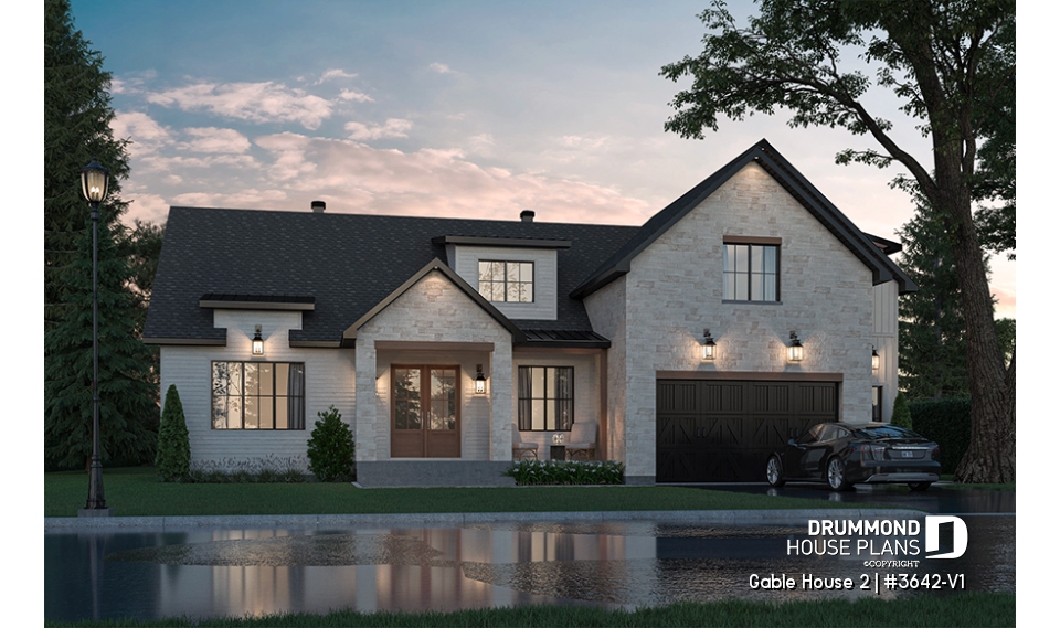 front - BASE MODEL - 4-Bedroom Classic Two-Story House Plan – Open Concept Design with Garage &amp; Optional Basement - Gable House 2