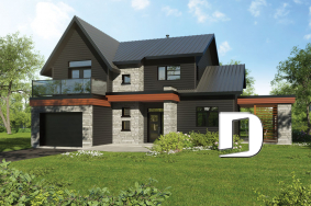 Color version 1 - Front - 3 to 4 bedroom Modern Scandinavian house, master w/ private balcony, covered deck, den on main floor - Azalea