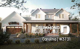front - BASE MODEL - 2-storey Farmhouse house plan with a 2-car garage, 4 to 6 bedrooms, fully finished walkout basement - Carolina