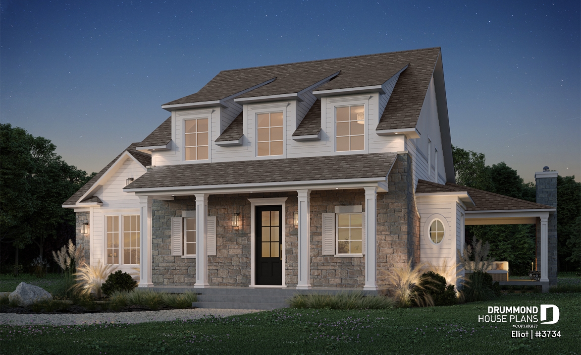 front - BASE MODEL - House Plan – Bright Cottage with 3 Bedrooms, 18'4" Ceiling and Flexible Basement - Elliot