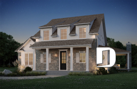 front - BASE MODEL - Two-Story House Plan with 3 Bedrooms, Breakfast Nook, Upstairs Family Room, and Large Covered Terrace - Elliot