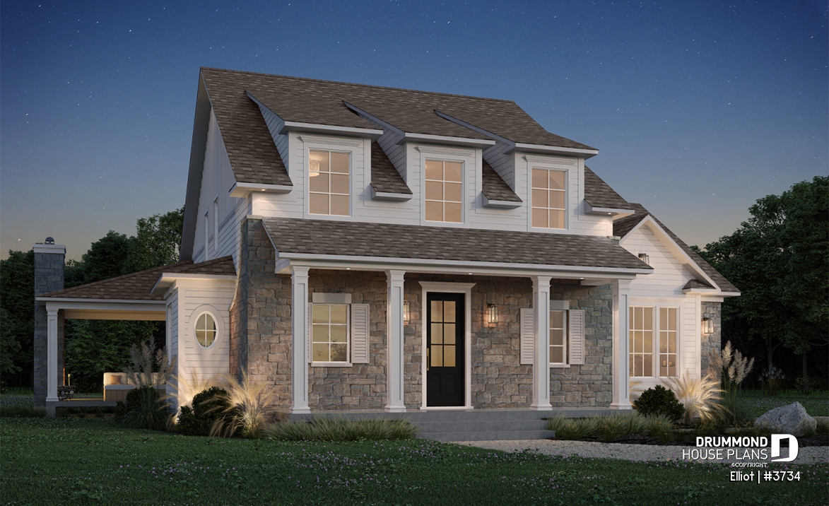 front - BASE MODEL - House Plan – Bright Cottage with 3 Bedrooms, 18'4" Ceiling and Flexible Basement - Elliot