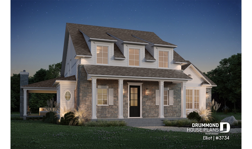 front - BASE MODEL - House Plan – Bright Cottage with 3 Bedrooms, 18'4" Ceiling and Flexible Basement - Elliot