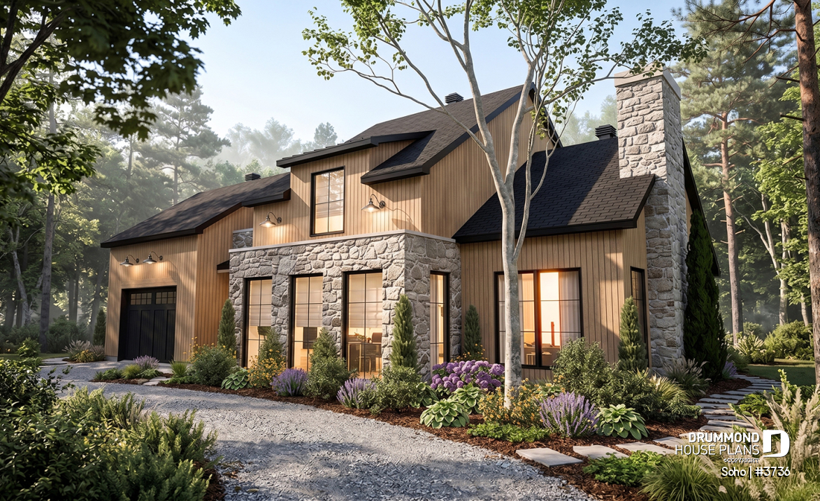 front - BASE MODEL - Transitional style home with master suite on main floor, home office and open floor plan - Soho