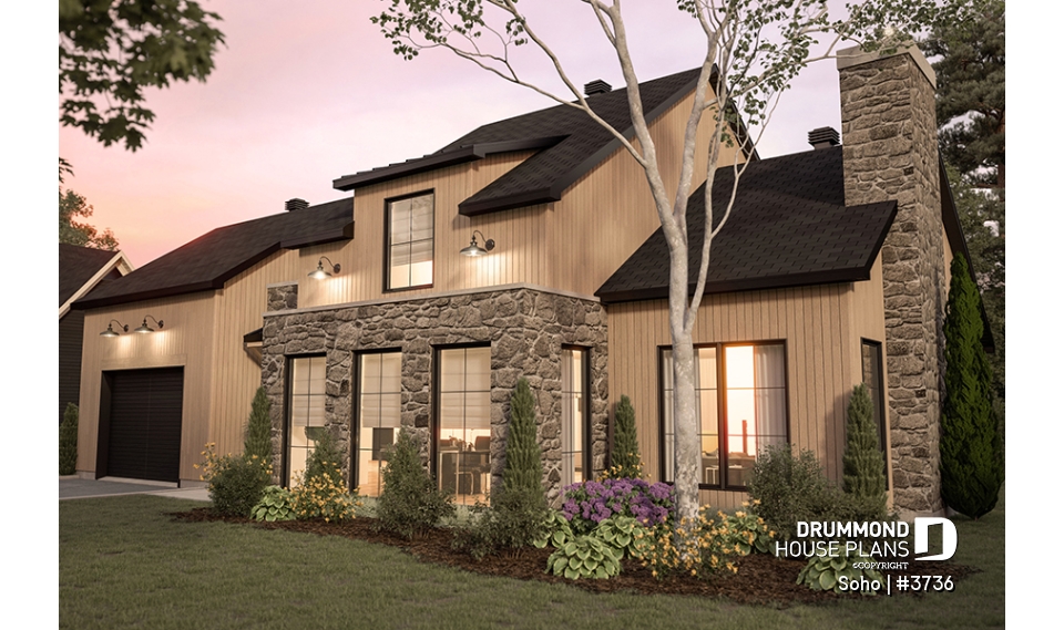 front - BASE MODEL - Transitional style home with master suite on main floor, home office and open floor plan - Soho