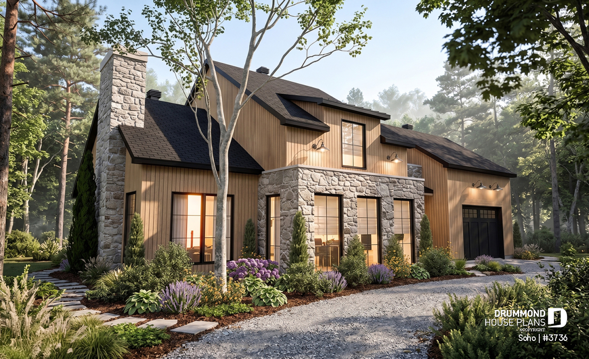 front - BASE MODEL - Transitional style home with master suite on main floor, home office and open floor plan - Soho