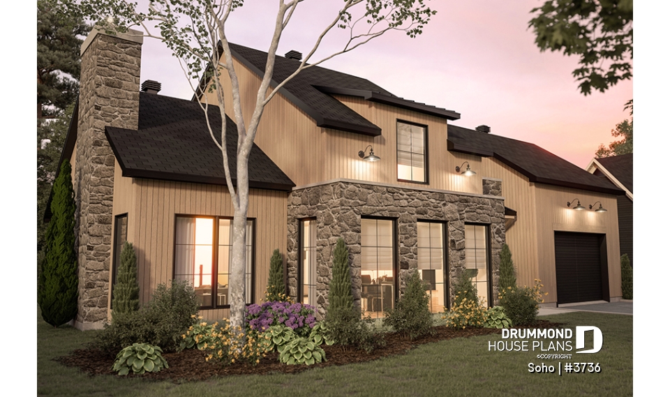 front - BASE MODEL - Transitional style home with master suite on main floor, home office and open floor plan - Soho