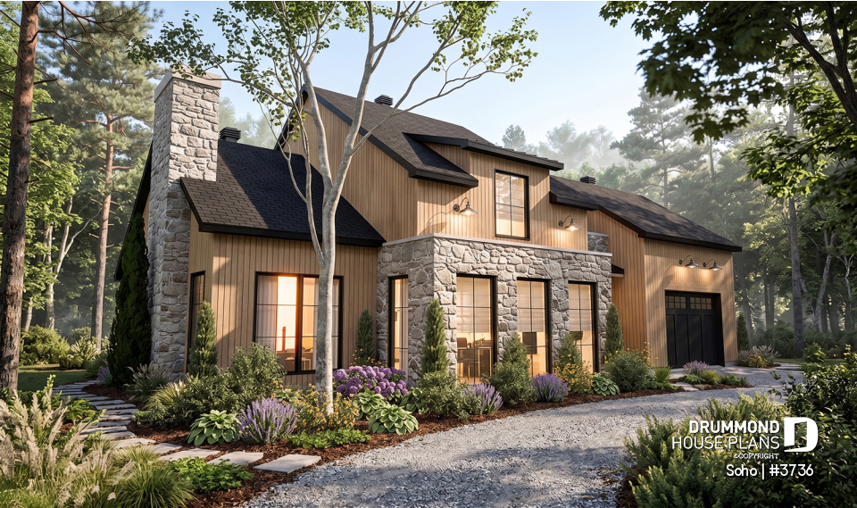 front - BASE MODEL - Transitional style home with master suite on main floor, home office and open floor plan - Soho
