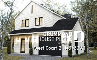 front - BASE MODEL - House plan with 3 bedrooms and bathroom upstairs, superb kitchen island, office area, cloakroom - West Coast 2