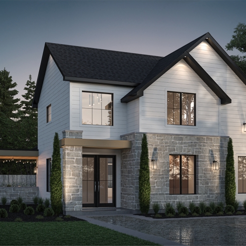 front - BASE MODEL - Two-story Classic style home, open area and games room on the ground floor, 3 bedrooms - Whitehill