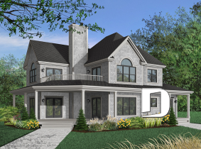 Color version 1 - Front - Beautiful Country Home Plan with 2 Master Suites, Wraparound Terrace, 2 Fireplaces - The Heritage 4