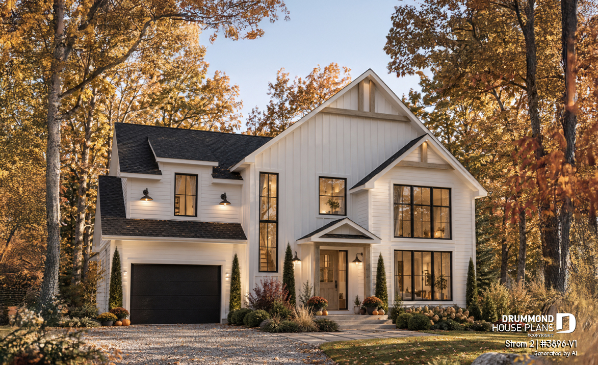 front - BASE MODEL - Farmhouse home plan with a versatile layout offering 3 to 6 bedrooms, optional finished basement and a covered - Strom 2