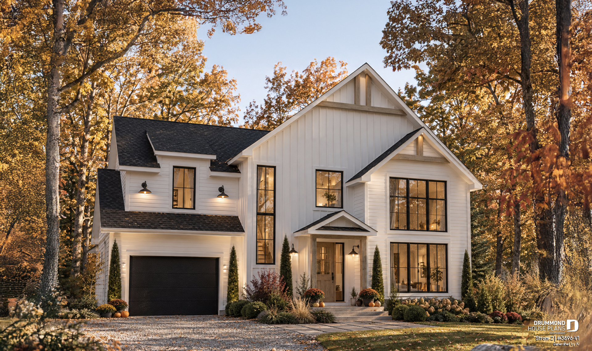 front - BASE MODEL - Farmhouse home plan with a versatile layout offering 3 to 6 bedrooms, optional finished basement and a covered - Strom 2