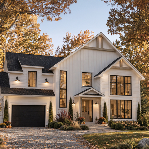 front - BASE MODEL - Farmhouse home plan with a versatile layout offering 3 to 6 bedrooms, optional finished basement and a covered - Strom 2