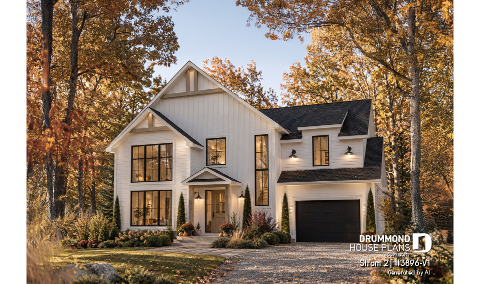 front - BASE MODEL - Farmhouse home plan with a versatile layout offering 3 to 6 bedrooms, optional finished basement and a covered - Strom 2