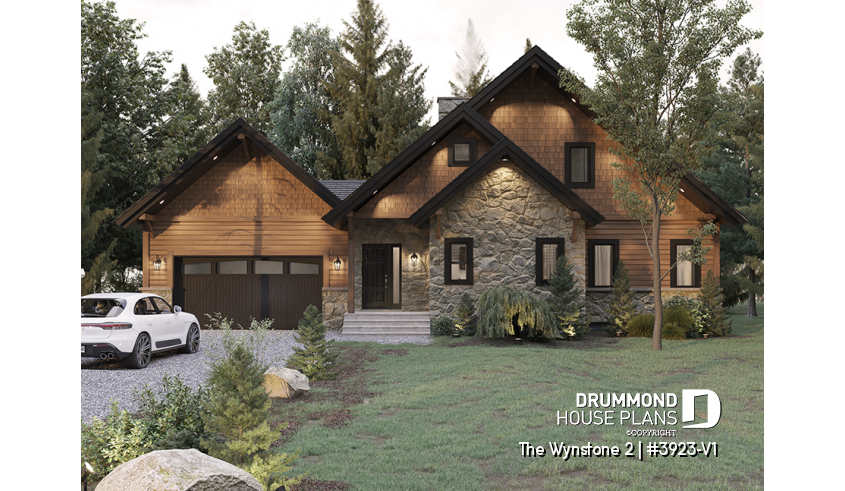 front - BASE MODEL - Ski chalet style home plan with cathedral ceiling and mountain or lake view - The Wynstone 2