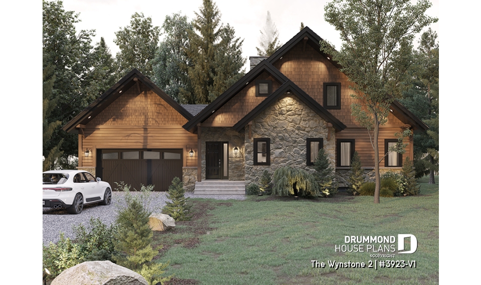 front - BASE MODEL - Ski chalet style home plan with cathedral ceiling and mountain or lake view - The Wynstone 2