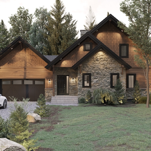 front - BASE MODEL - Ski chalet style home plan with cathedral ceiling and mountain or lake view - The Wynstone 2