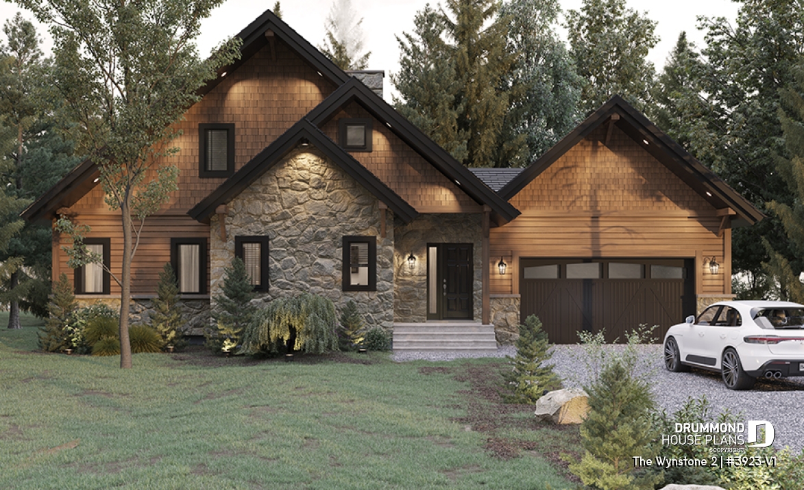 front - BASE MODEL - Ski chalet style home plan with cathedral ceiling and mountain or lake view - The Wynstone 2