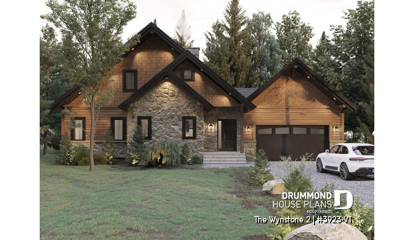 front - BASE MODEL - Ski chalet style home plan with cathedral ceiling and mountain or lake view - The Wynstone 2