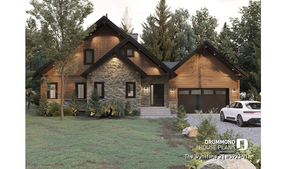 front - BASE MODEL - Ski chalet style home plan with cathedral ceiling and mountain or lake view - The Wynstone 2