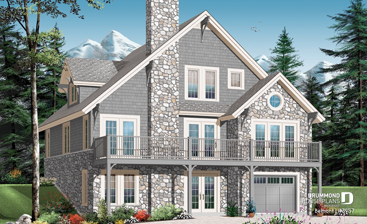 Rear view - BASE MODEL - Home Design Featuring an Elevator and Walkout Basement, Panoramic Views, a Double Garage, 3 to 4 Bedrooms. - Belmont