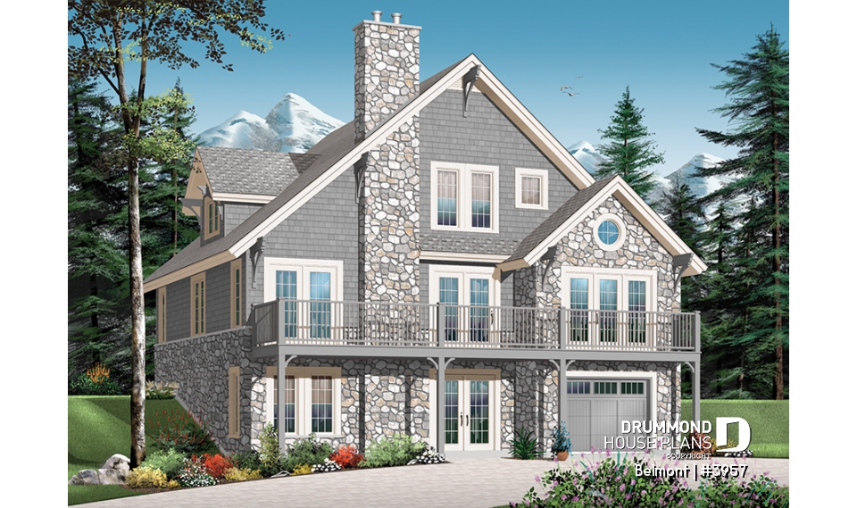 Rear view - BASE MODEL - Home Design Featuring an Elevator and Walkout Basement, Panoramic Views, a Double Garage, 3 to 4 Bedrooms. - Belmont