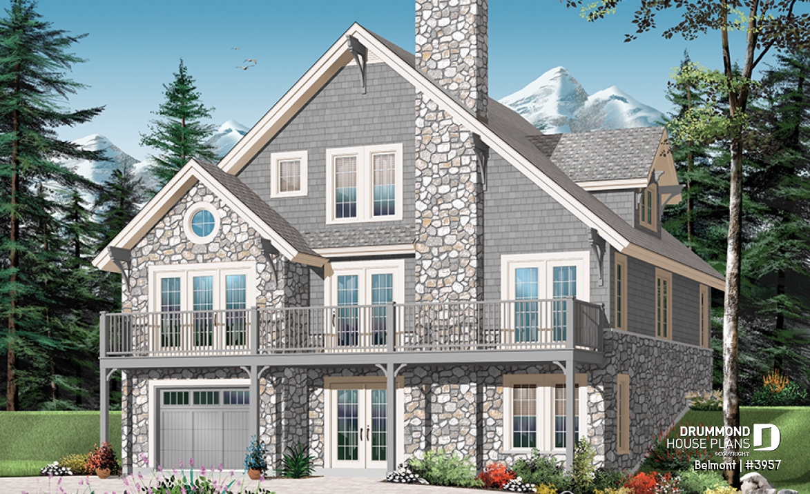 Rear view - BASE MODEL - Home Design Featuring an Elevator and Walkout Basement, Panoramic Views, a Double Garage, 3 to 4 Bedrooms. - Belmont
