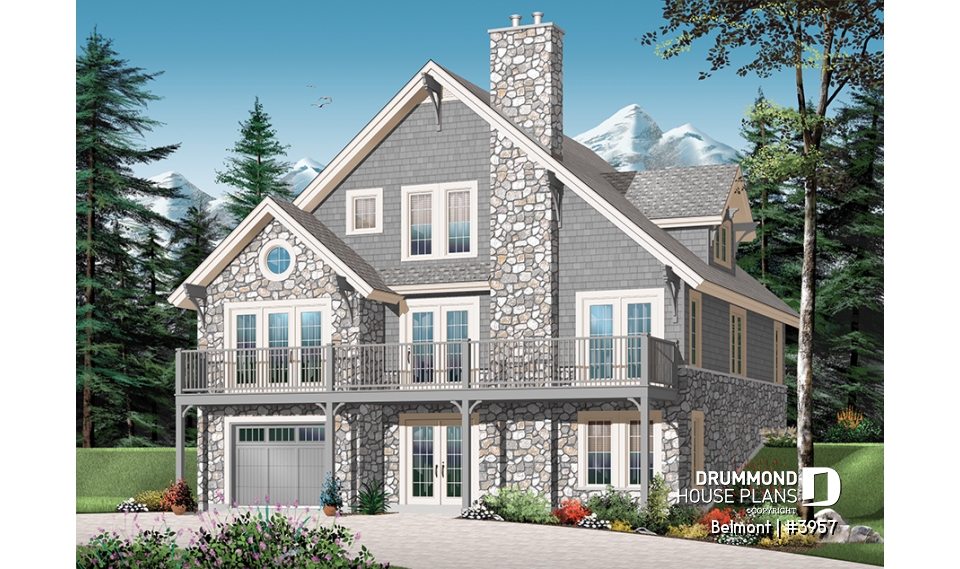 Rear view - BASE MODEL - Home Design Featuring an Elevator and Walkout Basement, Panoramic Views, a Double Garage, 3 to 4 Bedrooms. - Belmont