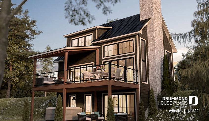 Rear view - BASE MODEL - House plan with loft bedroom (total of 3 beds), open floor plan, fireplace and more - Whistler