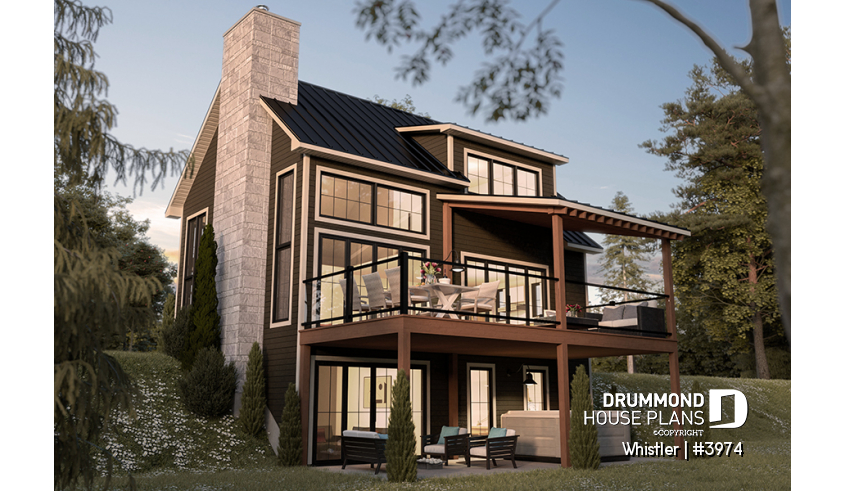 Rear view - BASE MODEL - House plan with loft bedroom (total of 3 beds), open floor plan, fireplace and more - Whistler
