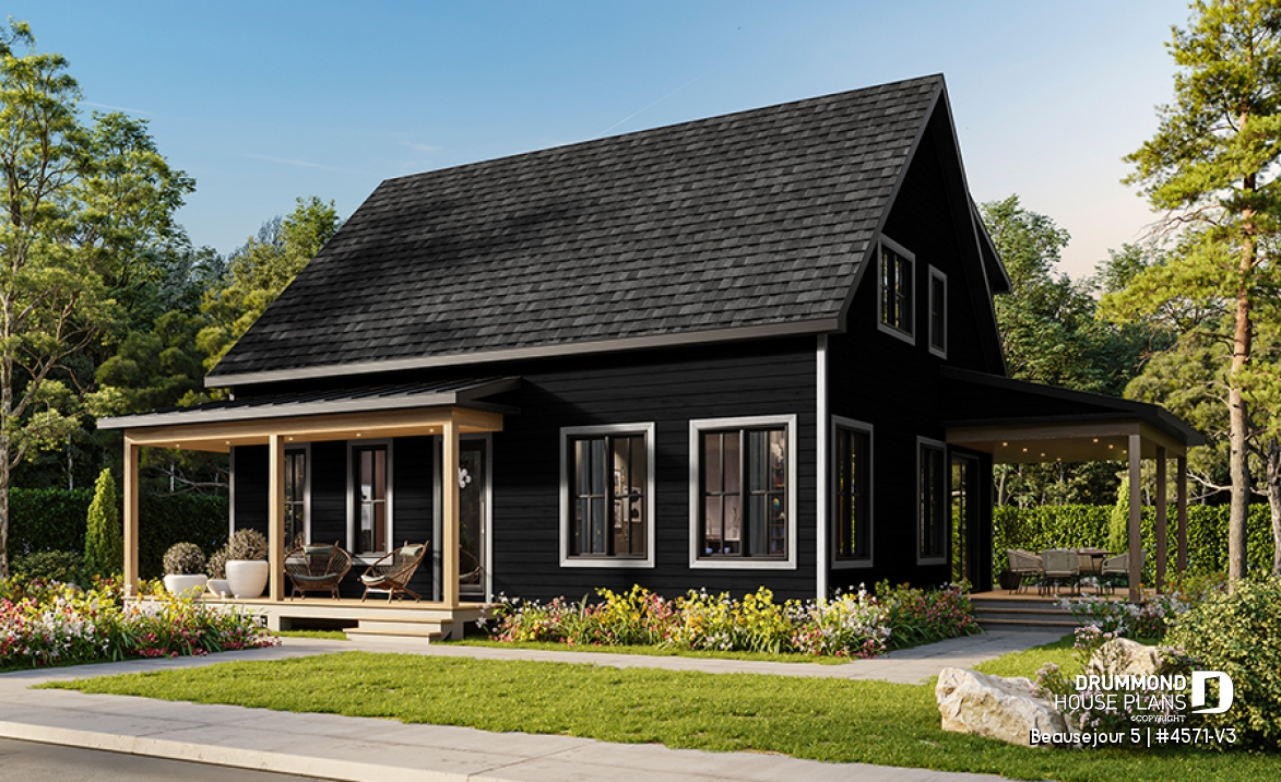 front - BASE MODEL - Farmhouse with up to 5 bedrooms, great covered rear deck, perfect family home plan, optional finished basement - Beausejour 5
