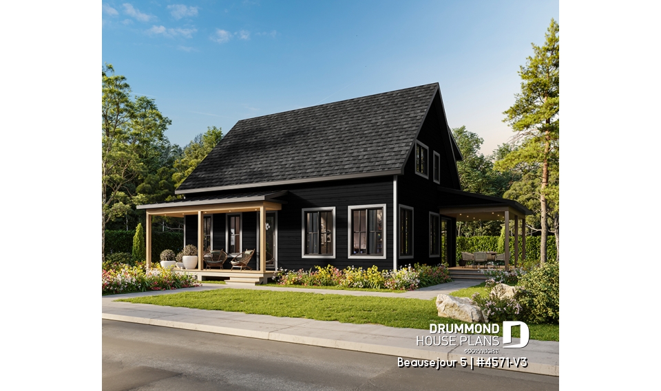 front - BASE MODEL - Farmhouse with up to 5 bedrooms, great covered rear deck, perfect family home plan, optional finished basement - Beausejour 5